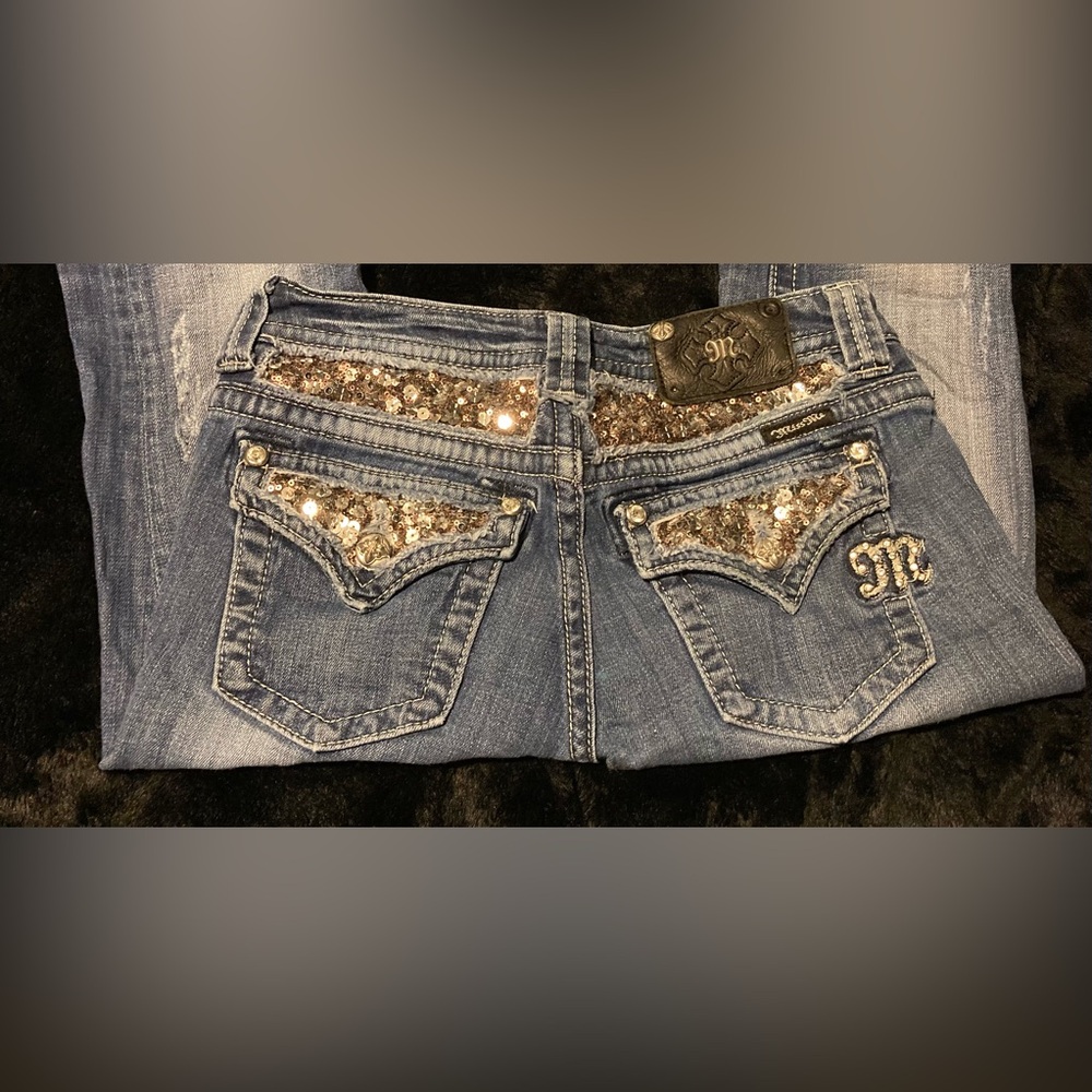 Miss Me Boot Cut Denim Jeans with Sequin Accents SZ 27 x 31
